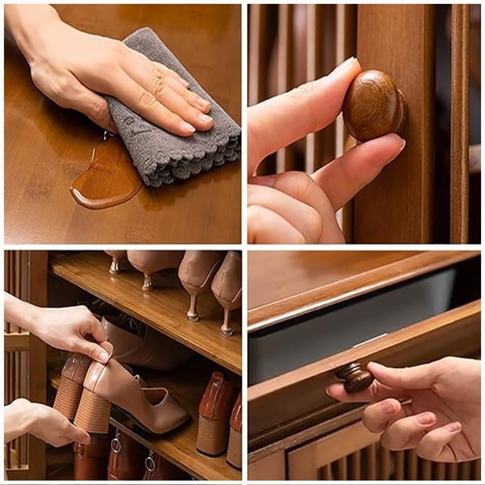 Apatero de Bambú de 8 Niveles, Zapatero para Recibidor, Mueble Zapatero con 4 Puerta, Armario Zapatero Independiente con Estante Regulable, Ideal para Entrada Pasillo y Salón