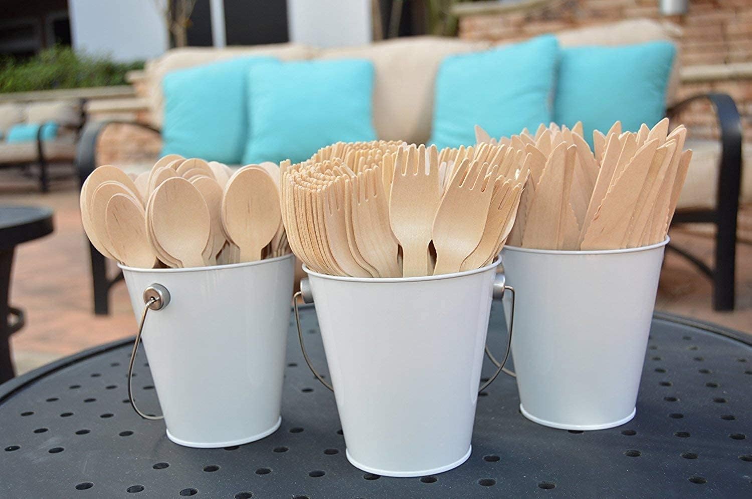 Wooden Disposable Cutlery 300 pc set: 100 Forks, 100 Spoons, 100 Knives, 6" Length Eco-Friendly, Biodegradable, Compostable Utensils