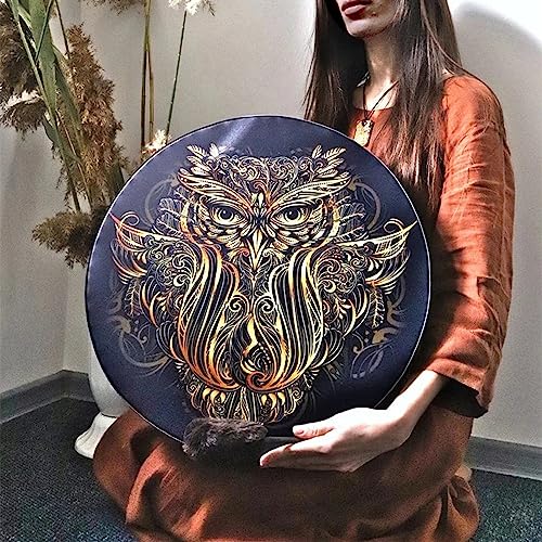 Shaman Drum 10 Inch Handmade Shamanic Drum Hand Drum With Drum Stick Tree of Life Sound Healing Tool For Spiritual Music, Reflection Meditation(Owl)