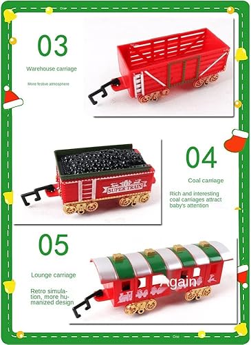 Miniatura 4 de Juego de 14 piezas de tren eléctrico, juegos de tren de juguete para niños de 4 a 7 años, juguetes de tren alrededor del árbol de Navidad, con luces