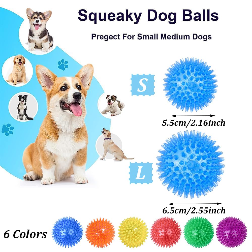zukent 6Pack Dog Squeaky Balls, Spiky Dog Balls with Squeaker, Squeaky Dogs Toys Ball - Image 2
