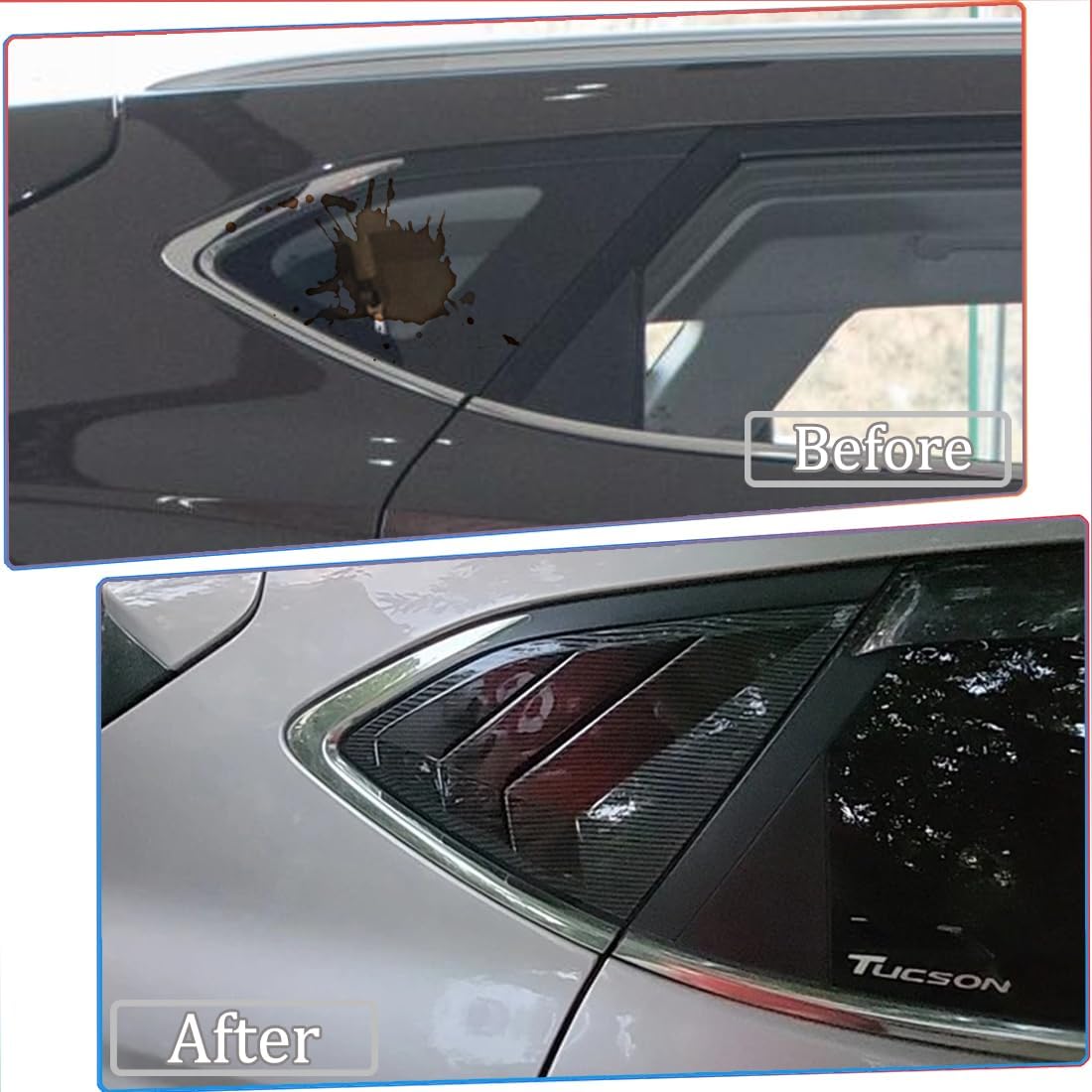 2Pcs Rear Side Window Louvers Air Vent Scoop Shades Cover Blinds Trim for Hyundai Tucson 2016 2017 20218 2019 2020 2021 - ABS Carbon Fiber Sport Interior Accessories（NOT FIT SEL Models）