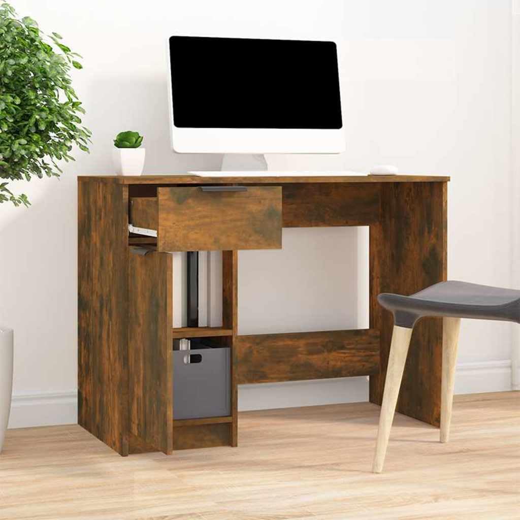 Escritorio 100x50x75 cm madera trabajada roble ahumado con cajón