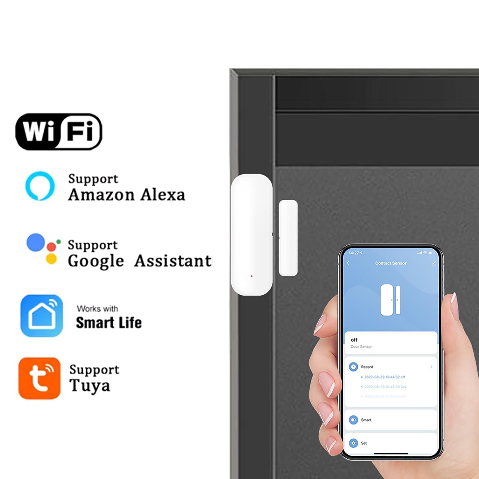 10xWiFi Smart Türsensor, Tür-Fenstersensor – für Tuya drahtloser Türfenster Sensor Alarm App Push Benachrichtigungen, kabelloser Fensterkontakt-Sensor für Heimsicherheit und Smart-Home-Automatisierung