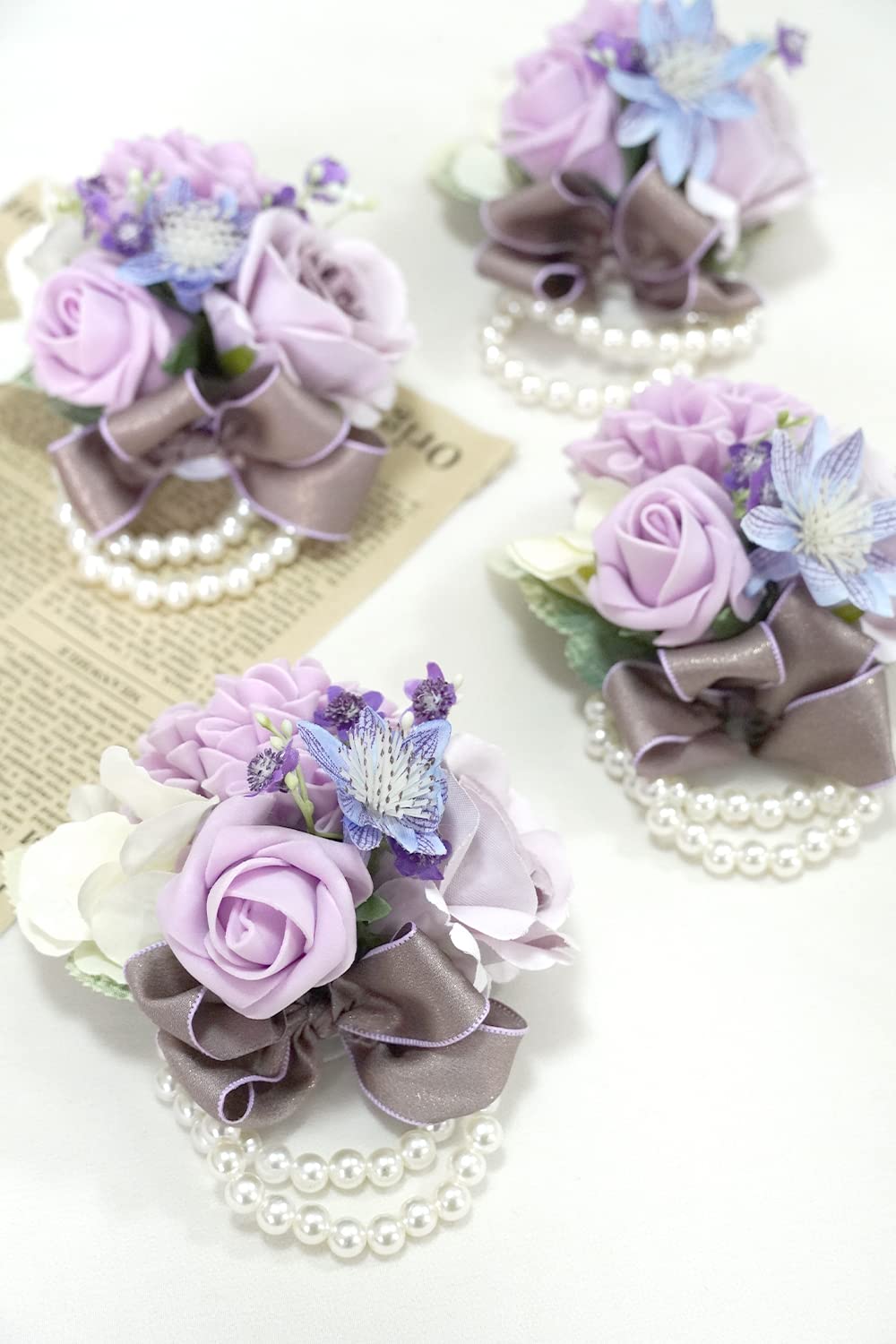 BMQDSM Wrist Corsage for Weddingï¼ŒParty Prom Hand Flower Decorï¼ŒMother of The Bride Corsageï¼ŒShoulder Corsagesï¼ŒBridesmaid Girl Rose Wrist Flowerï¼ˆSet of 6 Purple Corsage