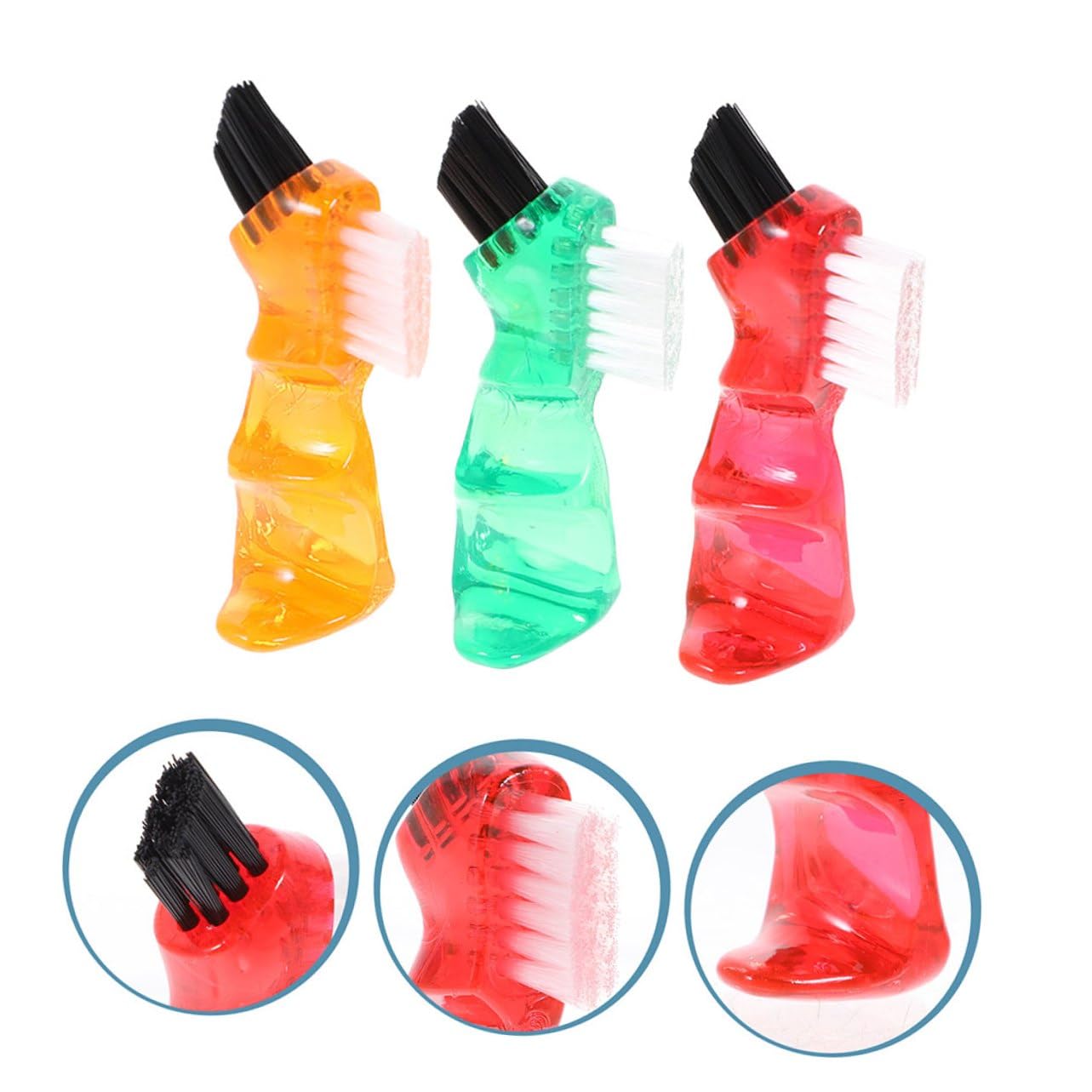 3 piezas Cepillo para Dentaduras Pequeño Multifuncional Portátil para Cuidado Bucal con Doble Punta y Cerdas Duraderas Colores Rojo Naranja y Verde