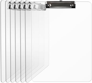 Plastic Clipboards, A4 Acrylic Clear Board 8.5x11 for Classroom, Students, Transparent Letter Size 9" x 12.5" with Low Profile Clip, Office & School SupplyPack of 6