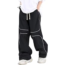 FCOOLYEET Men Track Pants Y2k Drawstring Lightweight Sweatpants Wide Leg Cool Parachute Pants Streetwear