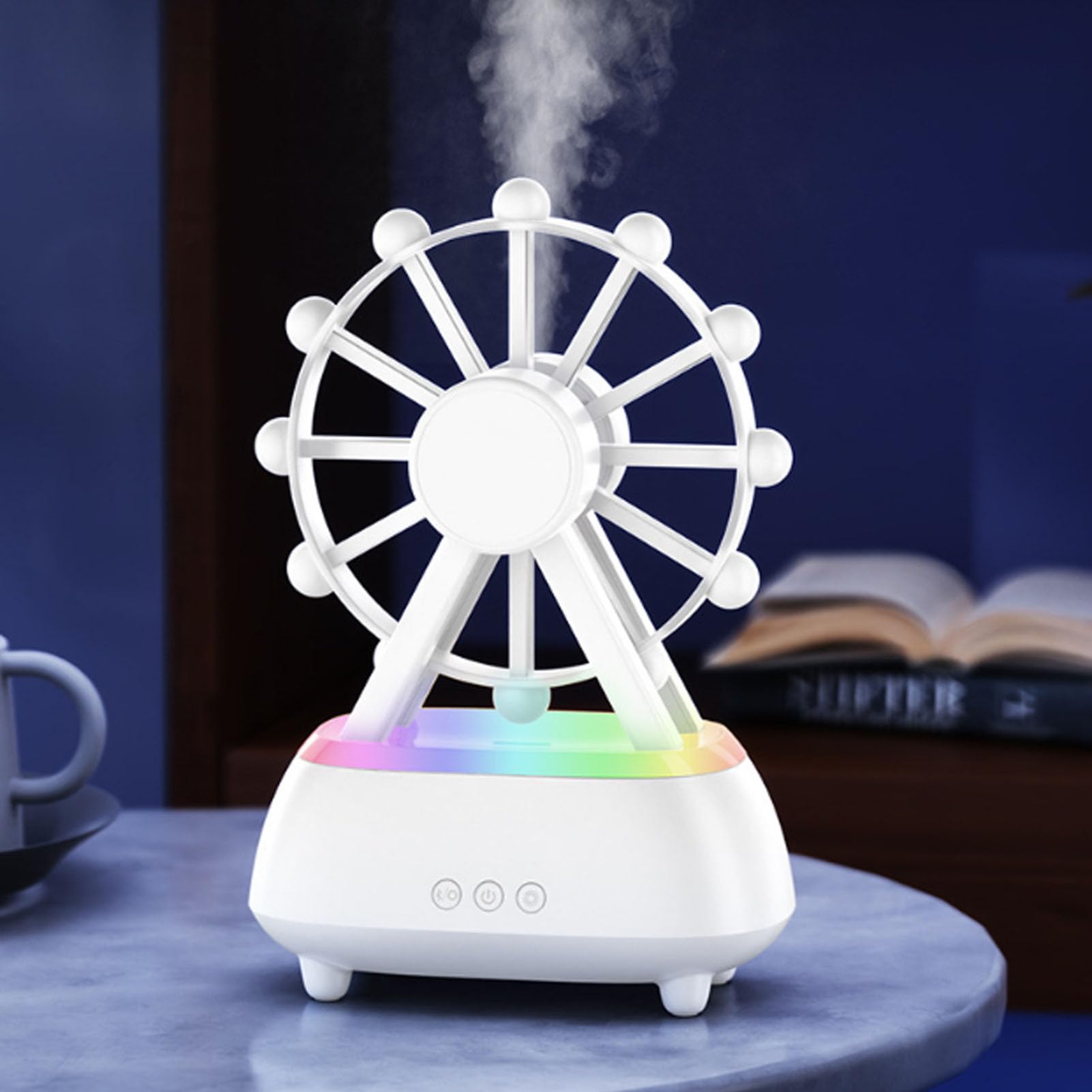 Umidificatore con altoparlante Luce notturna Ruota panoramica rotante Diffusore di oli essenziali per la camera da letto di casa