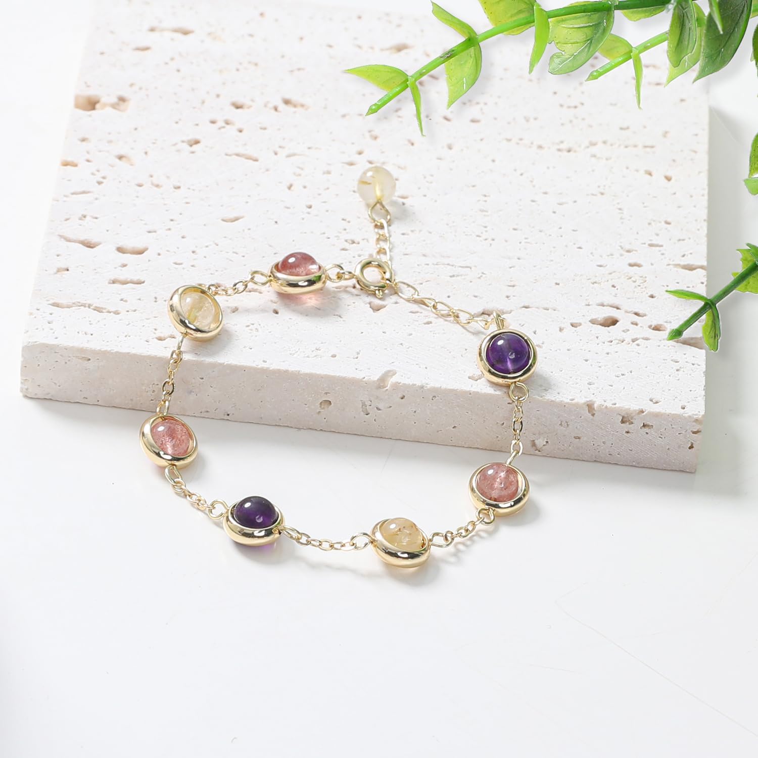 Natural Multi-Gemstone Chakra Bracelet 14K Gold Plated Adjustable Handmade Jewelry for Women Healing Energy Accessory 7.5 inch - Image 2