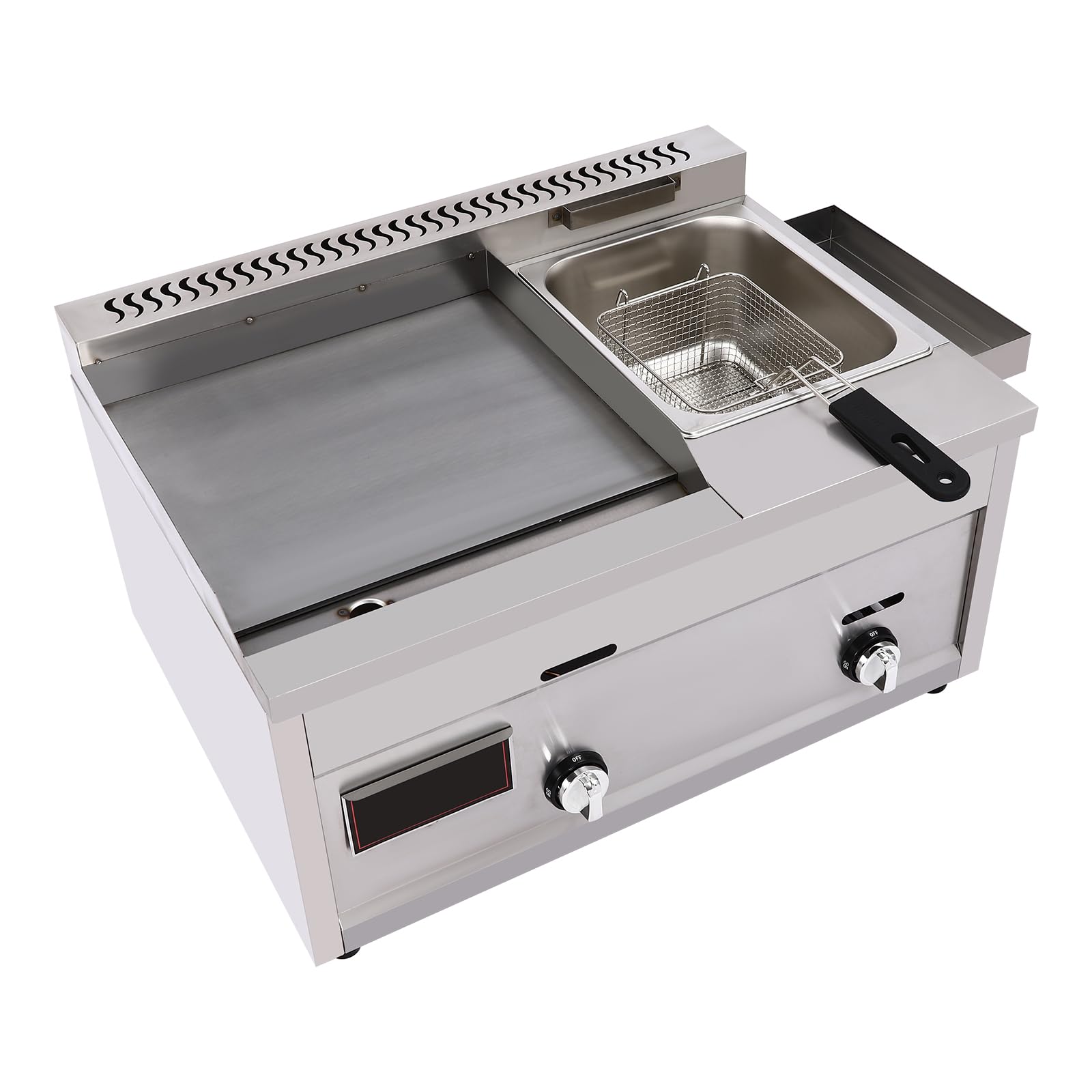 Friggitrice professionale con piastra – Piastra piatta a gas propano per cucinare all'aperto – Piastra multifunzione con cestello e coperchio per cucina e ristorante