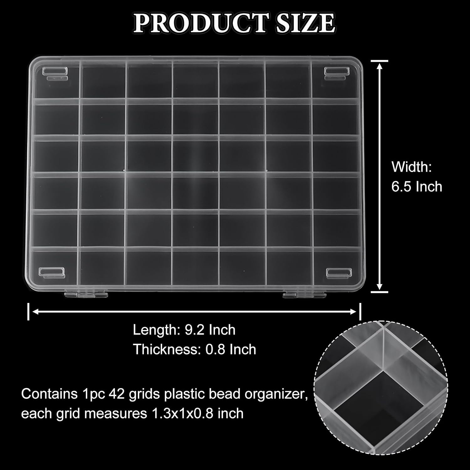 1Pc 42 Grids Clear Plastic Jewelry Organizer Box Large Bead Storage Container with Non-Adjustable Dividers Small Parts Compartment Organizer for Washi Tapes Crafts Screws Sewing Threads - Image 5