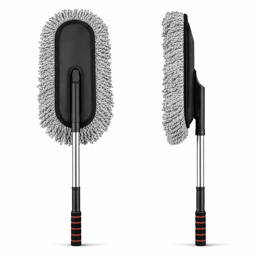 SafeNest Car Duster for Car Cleaning, Nanofiber Dust Cleaner Brush with Extendable Handle, Lint-Free & Scratch-Free, Reusable Cleaning Duster for Car Exterior, Interior Dashboard SUV Bike & Home, Grey