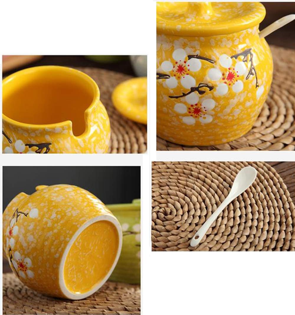 Ceramic Flower Sugar Bowl Seasoning Pot Salt Pepper Storage Jar