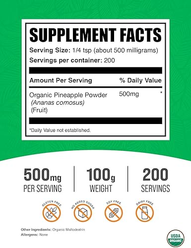 Miniatura 7 de BulkSupplements.com Polvo de piña  Polvo seco de frutas para saborizar y licuados  500 mg de fruta de piña en polvo por porción  Sin azúcar y sin
