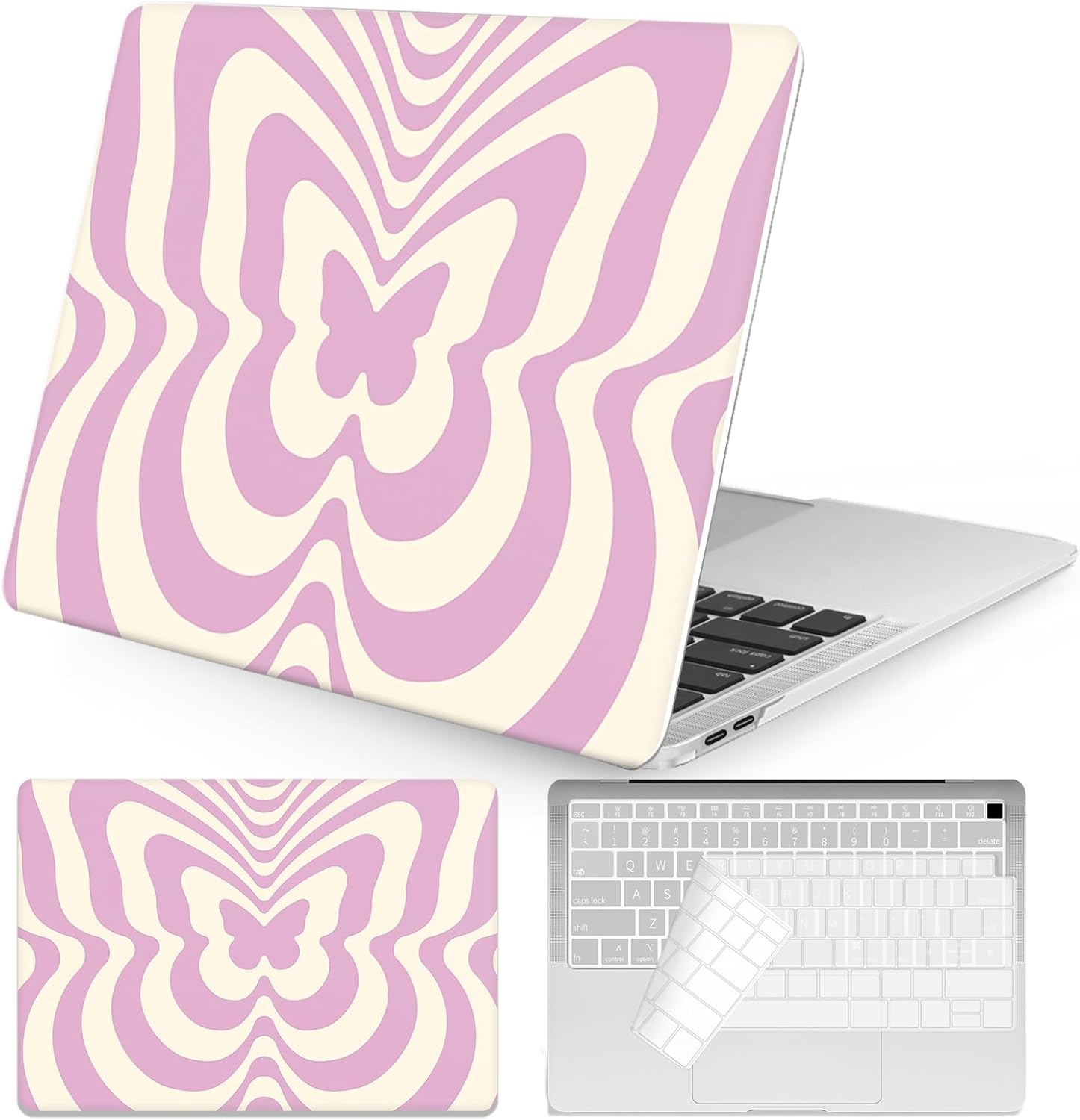 Seorsok Compatible with MacBook Air 13 Inch Case2022 2021 2020 2019 2018 Release A1932 A2179 M1 A2337 Touch ID,Cute Plastic Hard Shell Case with Keyboard Cover,Vibrant Colors,Pink Butterfly