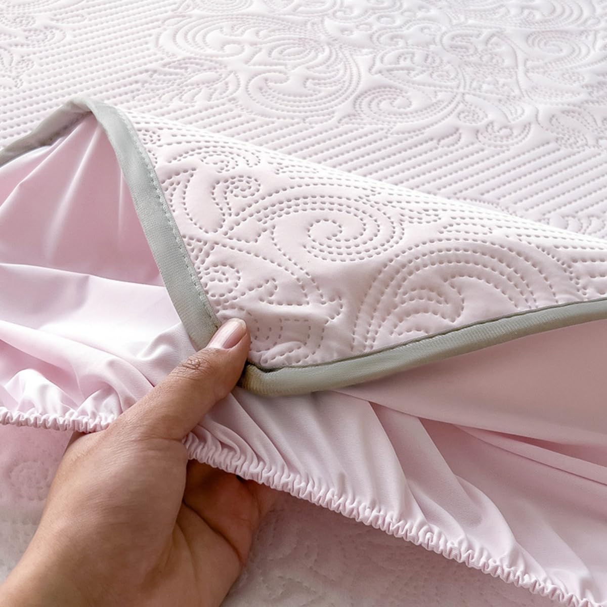 Mateju Drap Housse Rafraîchissants en Relief Élégant Couleur Unie, Poche Profonde 30 cm pour Matelas Épais, Housse de Matelas Doux Respirant 1/2 Personnes avec Élastiqués (Rose,200x220cm)