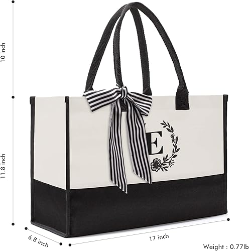 Miniatura 6 de Bolsa de playa personalizada de lona con inicial, bolsa de regalo con monograma para mujeres, adecuada para bodas, cumpleaños, playa, vacaciones