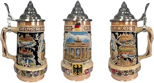 Miniatura 4 de Taza de cerveza con diseño de castillos alemanes beige con tapa Petwer Regalos de cumpleaños