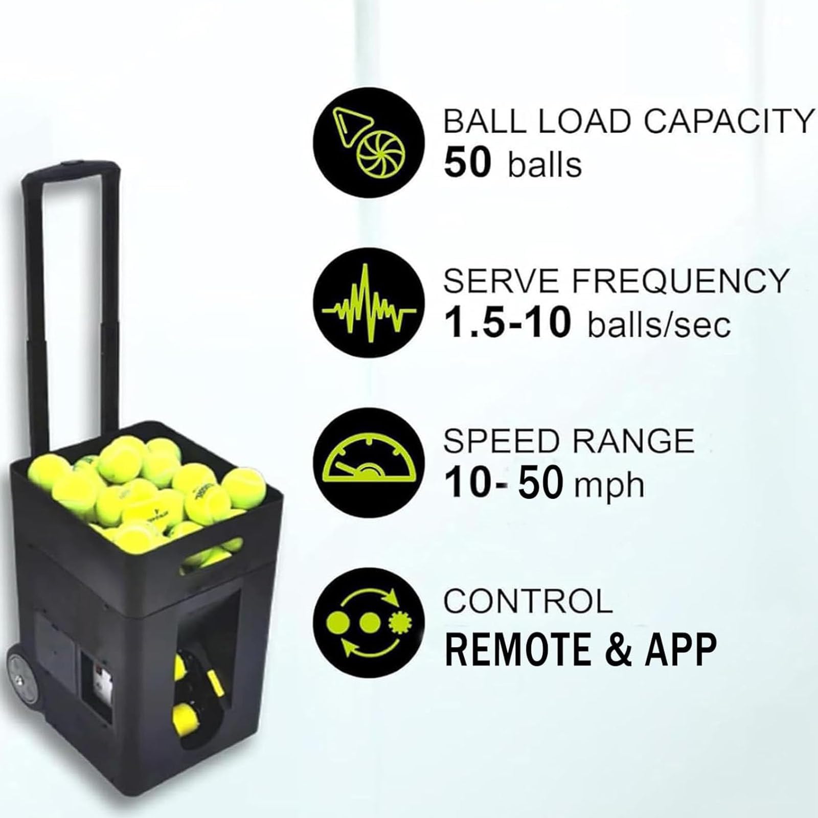 Macchina Lanciapalle Tennis Portatile, Lanciapalle Tennis Automatico, Tirante Regolabile A Tre Posizioni, Controllo A Doppia Modalità, Esercizi Pre-Programmati E Personalizzati