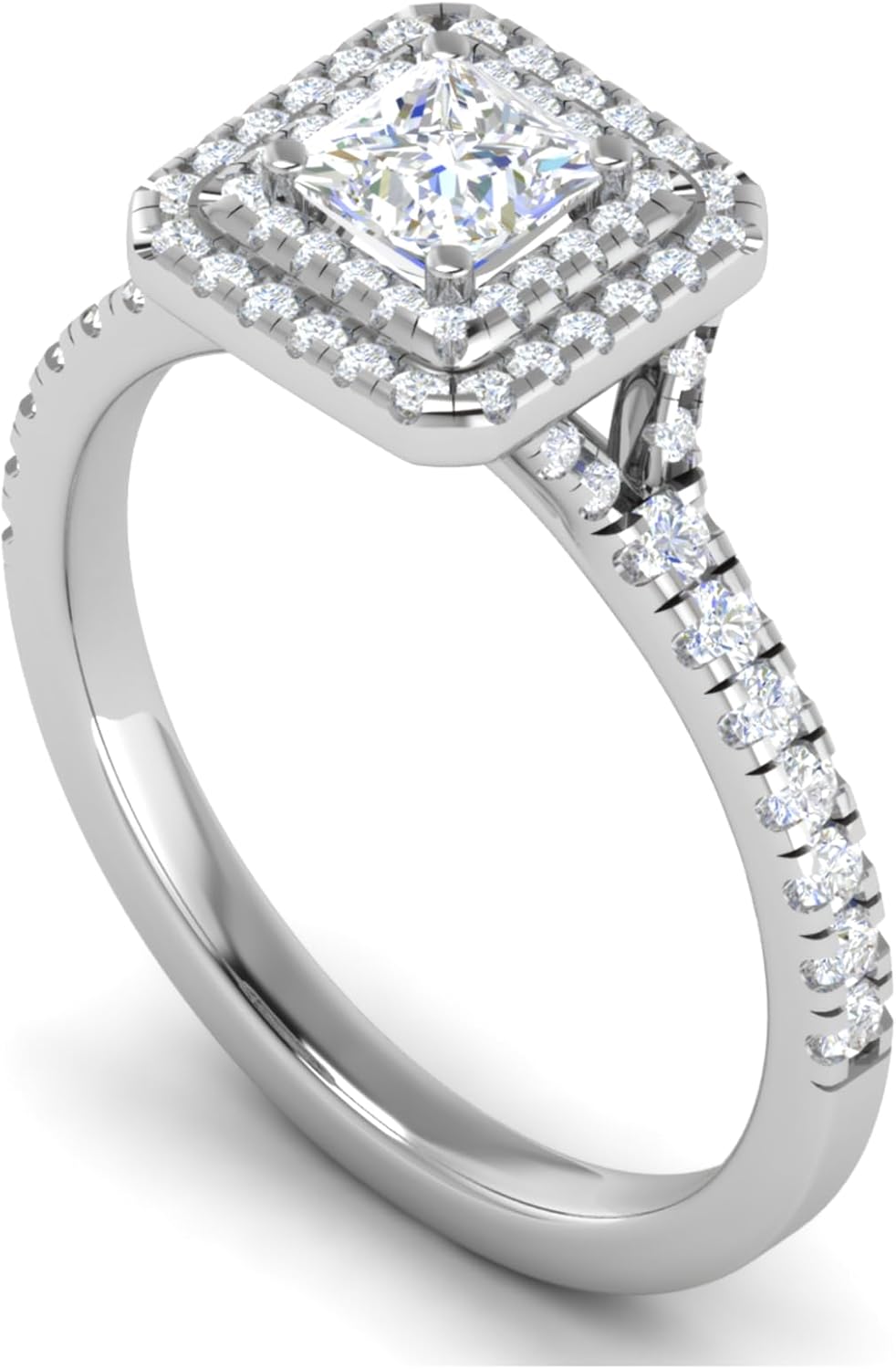 Stunning Double Halo Princess Cut Engagement Ring in Sterling Silver | Pave Moissanite Accents | Ideal Gift for Her