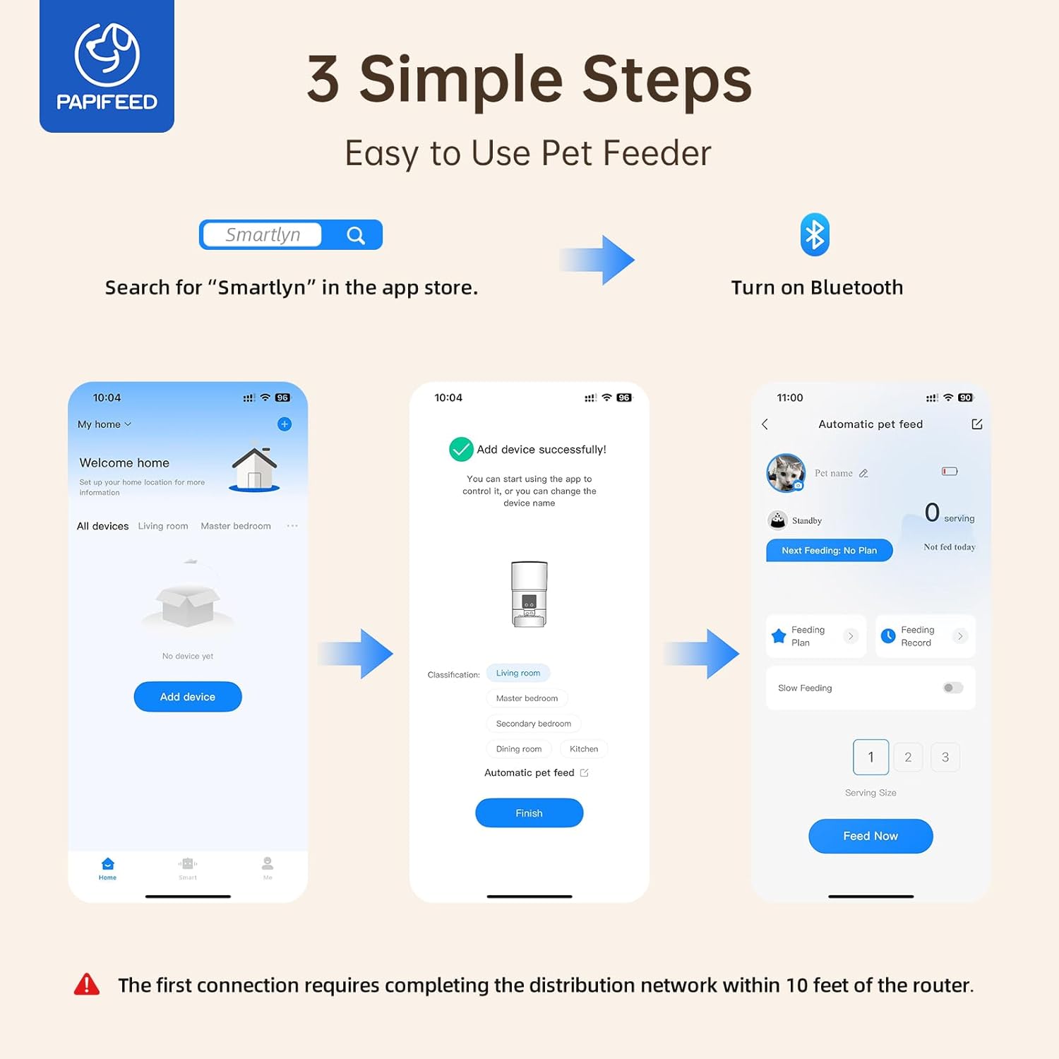 PAPIFEED Automatic Cat Feeder with App Control, 2.4G WiFi Auto Cat Food Dispenser, 3L Cat Feeder Automatic with Dual Power Supply, Easy-Clean Design for Cats & Small Dogs (Grey)