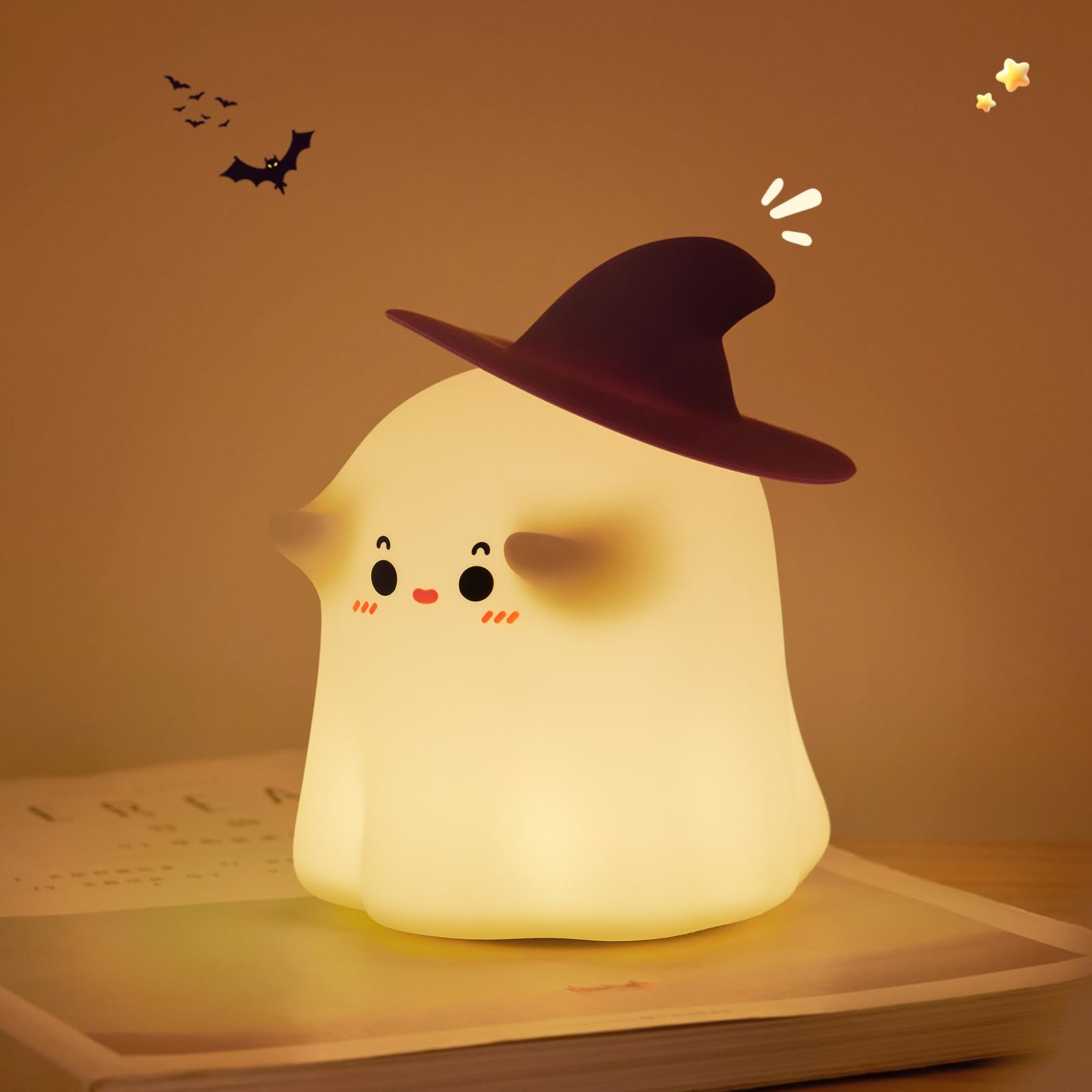Cute Night Light for Kids Ghost Lamp Silicone Nightlight Rechargeable Night Lamp 3 Level Dimmable Nursery Night Light Funny Room Decor Christmas Decorations Gifts for Children Toddler Baby Women