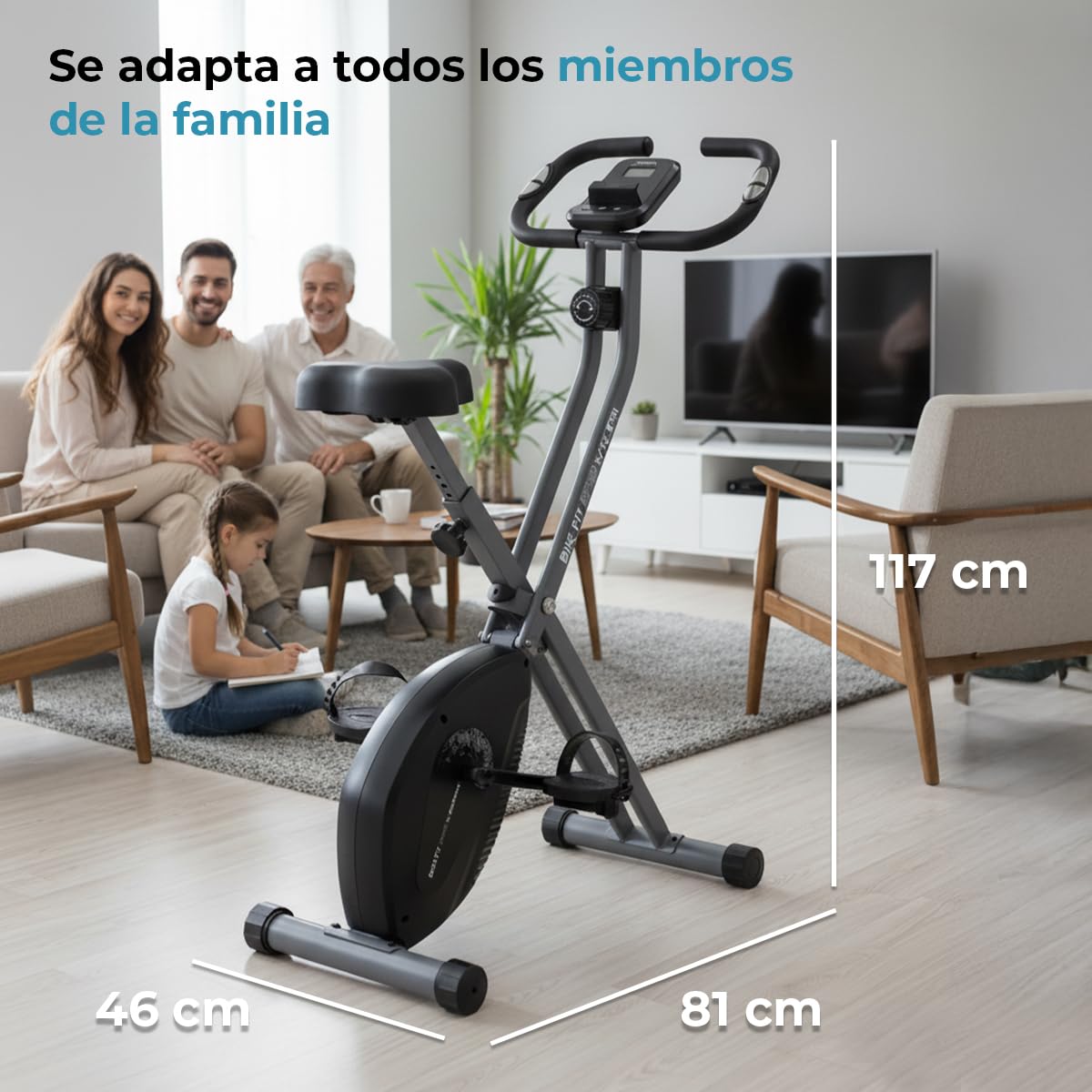 PRIXTON Bicicleta Estática Plegable Bike Fit BF150, Bicicleta de ejercicio Fitness, Resistencia magnética 1,5kg, Pulsómetro, 8 niveles, Ruedas de transporte, Manillar y Sillín Regulable, Soporte móvil