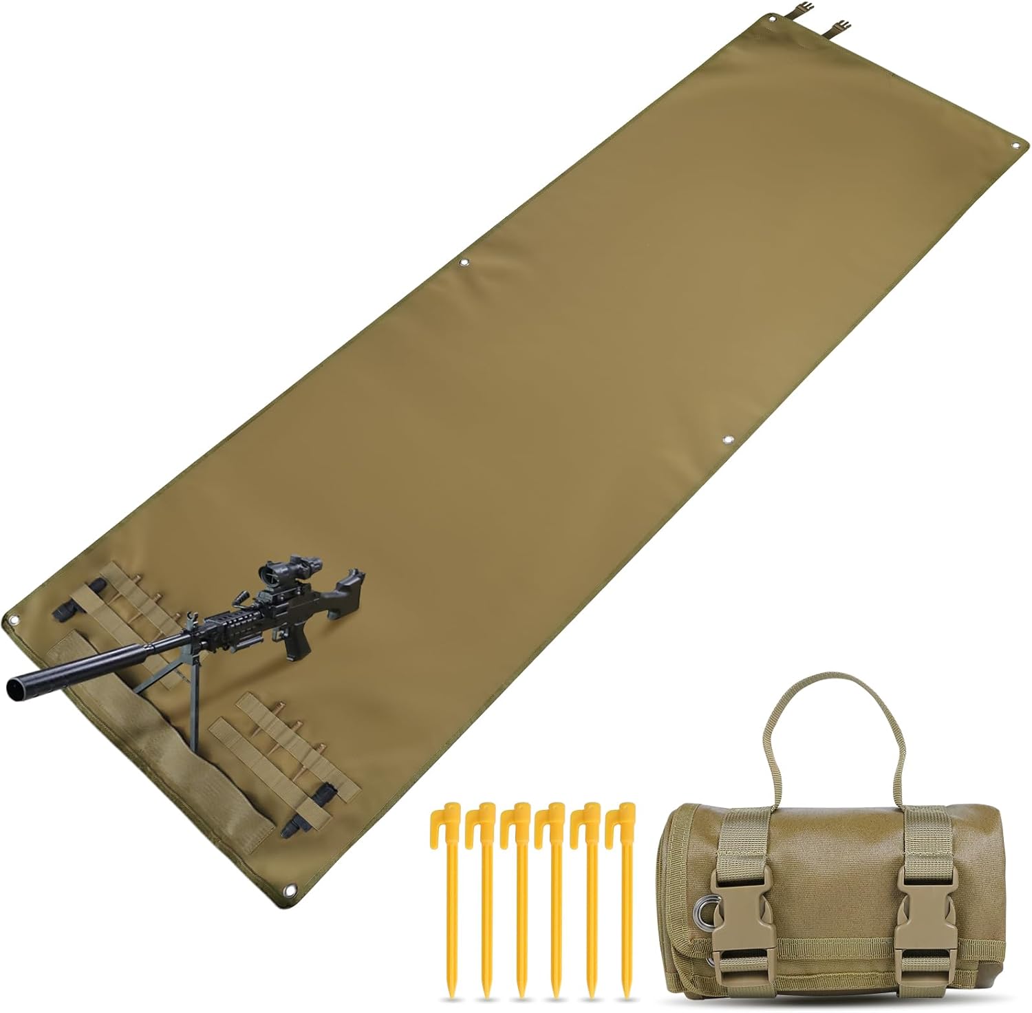 HOMEYA Tactical Prone Shooting Mat: Extra Large 77x28" 1000D Nylon Waterproof, Roll-Up Portable with Bipod Holder, MOLLE & 6 Stakes for Rifle Hunting