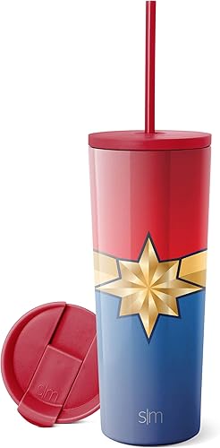 Simple Modern Marvel - Vaso aislado con tapa abatible y tapa con pajilla, regalos para mujeres y hombres, botella de agua reutilizable de acero