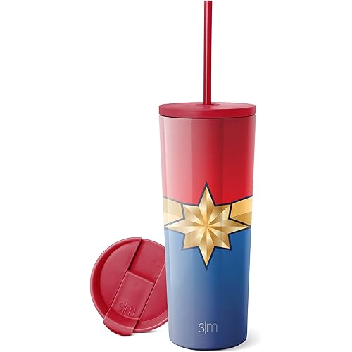 Simple Modern Marvel Insulated Tumbler Cup with Flip Lid and Straw Lid | Gifts for Women Men Reusable Stainless Steel Water Bottle Travel Mug | Classic Collection | 24oz Captain Marvel