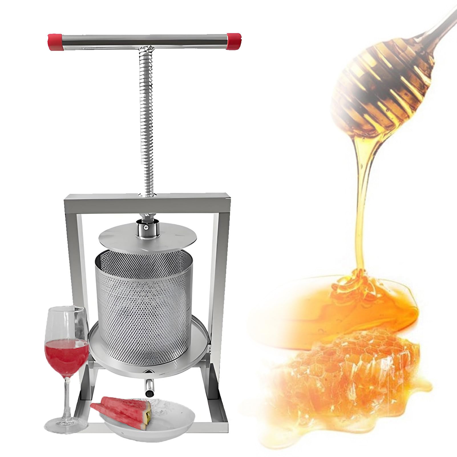 Smielatore Apicoltura Manuale per Uso Domestico Torchio per Mieles Acciaio Pressa per Mieles Rimovibile Estrattore di Mieles Elettrico in Acciaio Inox con Impugnatura a T 2L