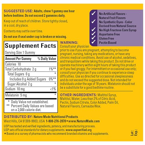 Nature Made Zero Sugar Melatonin 5mg, 70 Sugar Free Melatonin Gummies - image 9