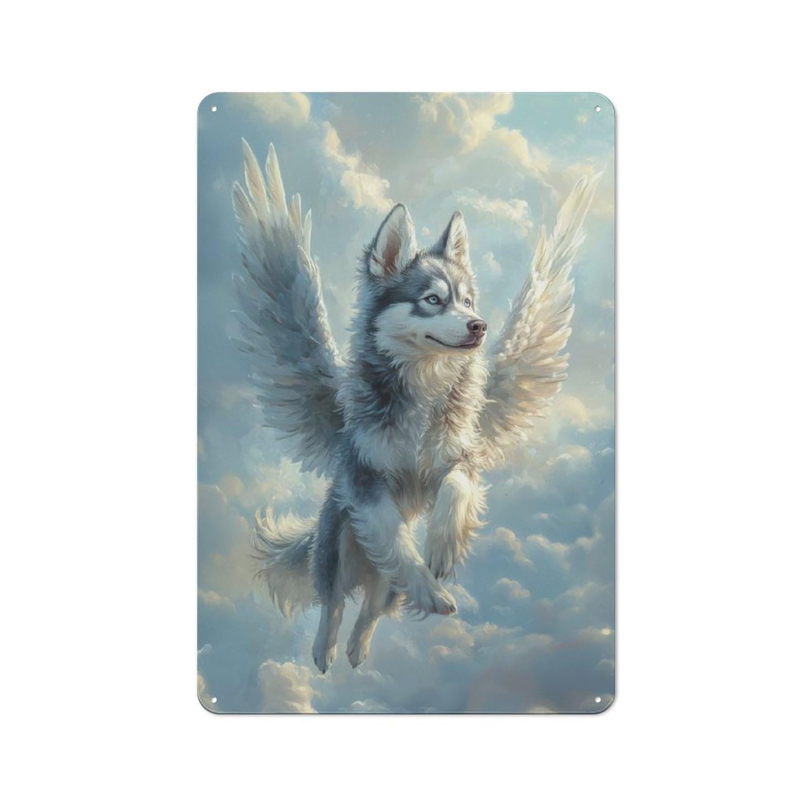 Junmoney Husky With Angel Wings Majestic Pet Tributef Tin Wall Plaque 30X20cm With Lying Husky With Wings For Living Room Or Hallway, A Decorative Christmas Gift For Hallway Decor Fans