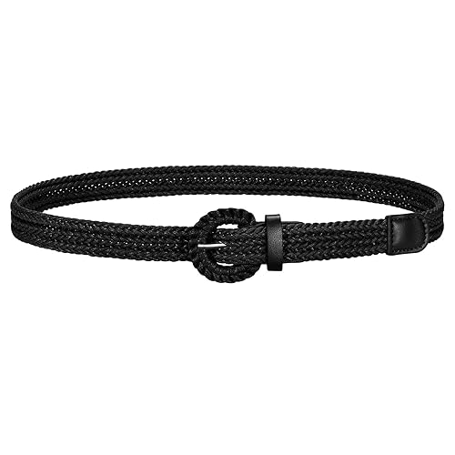 JASGOOD Women's Braided Woven Boho Belt - Skinny Waist Strap for Summer Dresses & Jeans(Width:0.9") - Black - Waist size below 38"