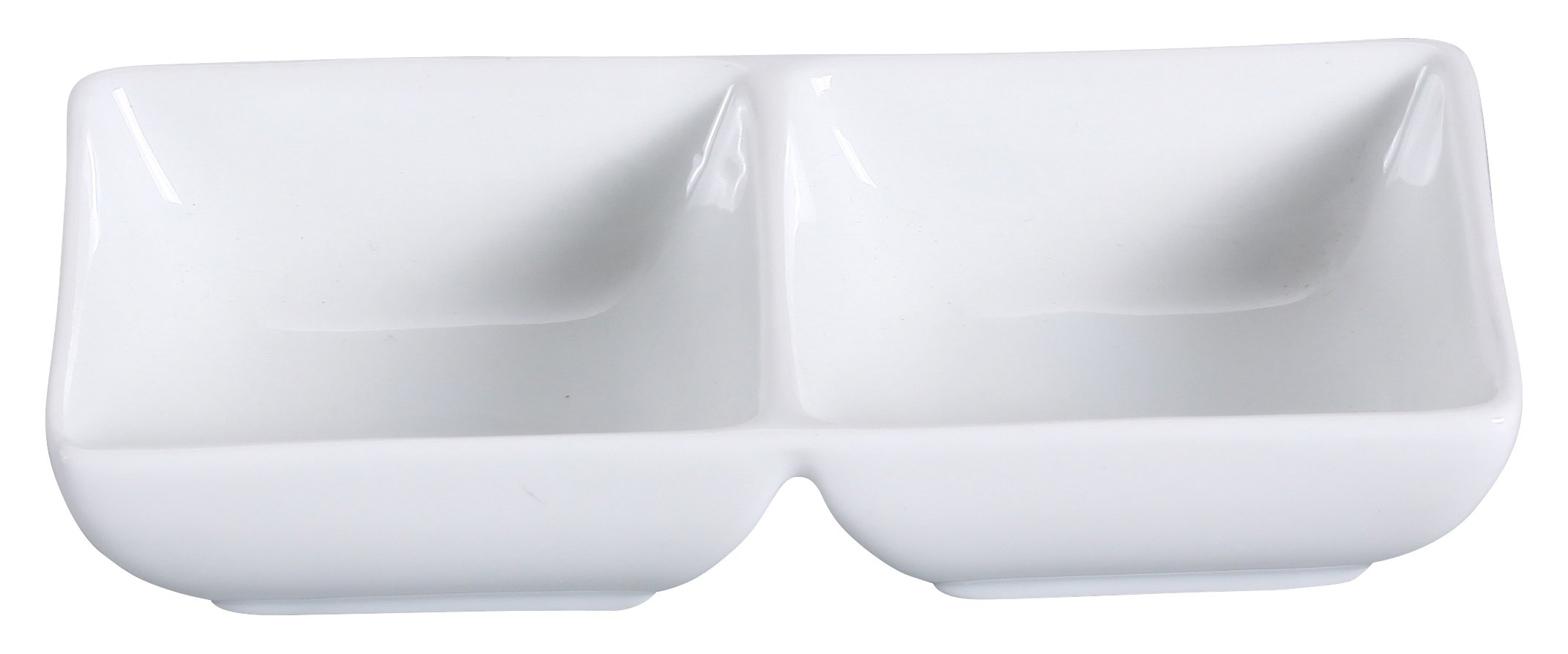 Yanco LK-505 Double Dish, 2 oz/Well, 5.5" Length x 2.75" Width, Porcelain, Bone White, Pack of 36