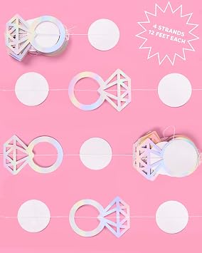 xo, Fetti Iridescent Engagement Ring Garland 12', 4pc | Bachelorette Decor | Decorations, Tying The Knot Bride Bach, Party Photo Booth Backdrop, Proposal Supplies