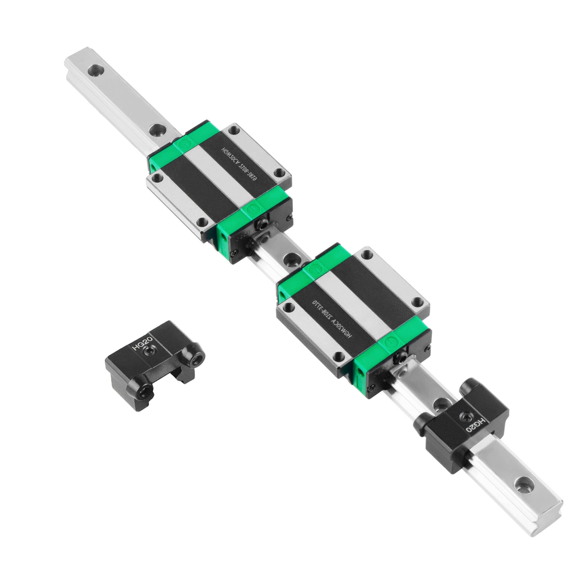 CNCMANS HGR20 - Set di 2 guide lineari HGR20 - 800 mm e 4 pattini di scorrimento HGW20CC + 4 pattini di limitazione per macchine e dispositivi automatizzati