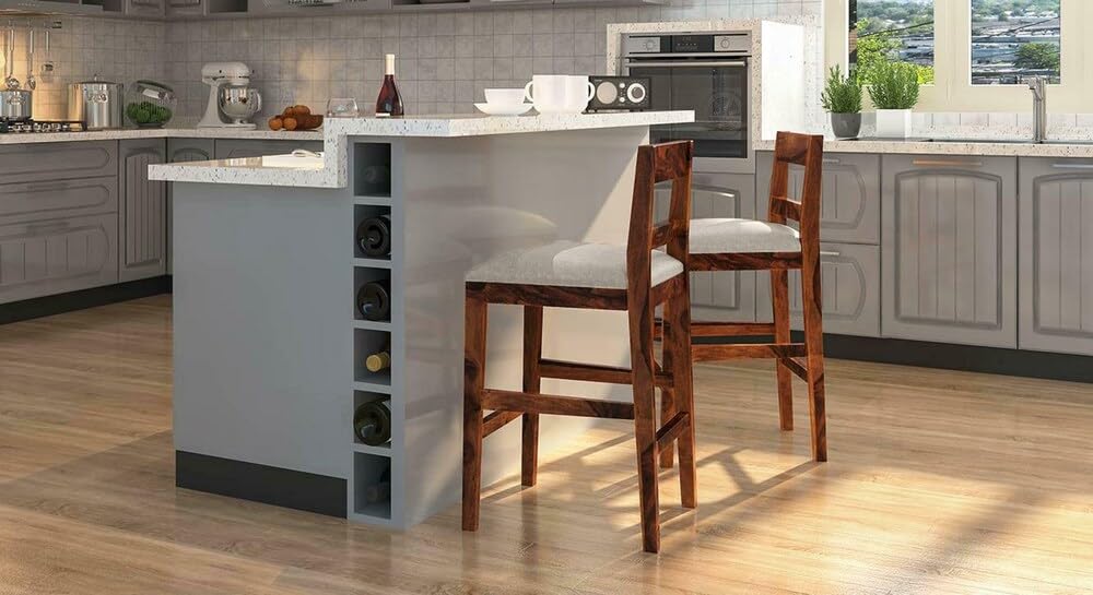 Solid Sheesham Wood Bar Chair for Island Kitchen - Rosewood Natural Brown Finish with Elegant Design, Durable and Stylish Seating for Home Bars,Cafe and bar Restaurant Kitchen counters-image-35