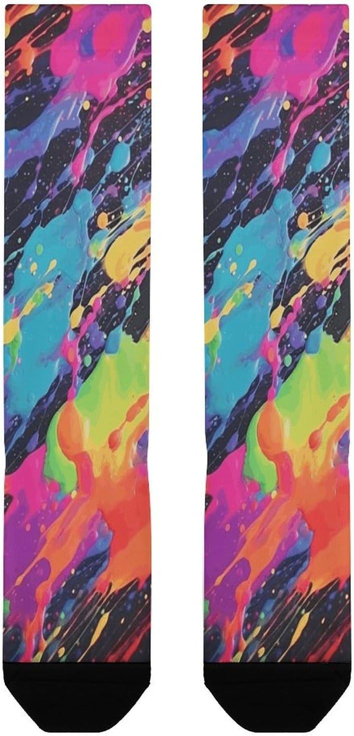 Colorful Paint Knee High Soccer Socks Moisture Wicking