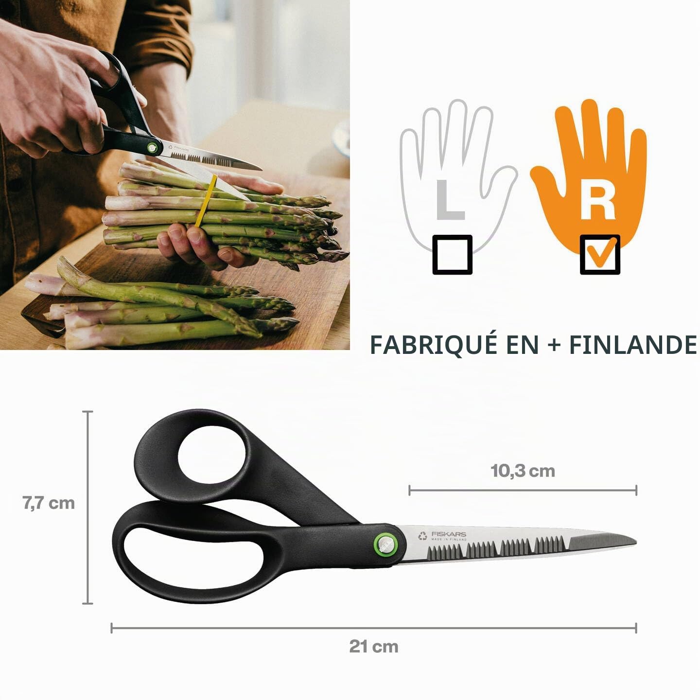 Fiskars ReNew Ciseaux de Cuisine, Longueur : 21 cm | Inox recyclé/plastique recyclé, Functional Form, Noir, 1074545