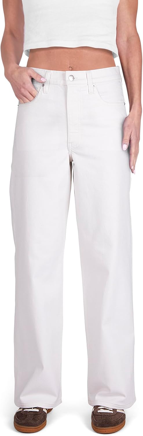 Women High Rise Loose Straight Jeans Wide Leg Pants White
