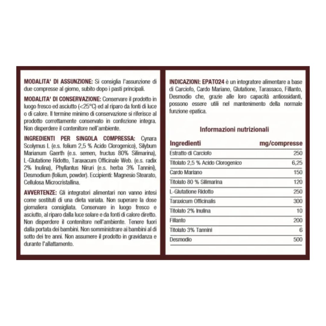 Epato24 | Integratore Fegato Grasso Disintossicante Forte, Integratore Alimentare per Steatosi Fegato - 60 Compresse da 900 mg