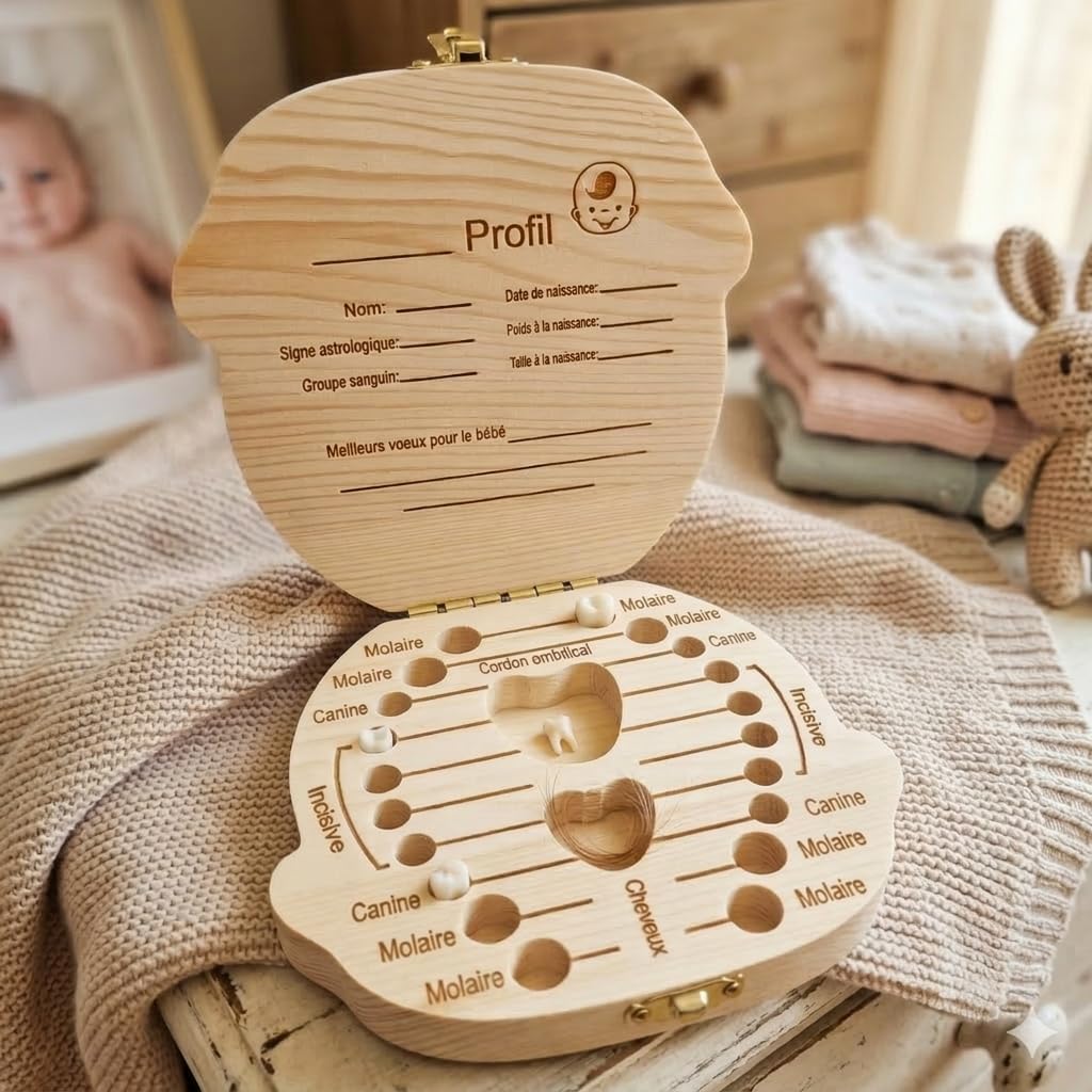 Boîte à Dents de Lait Personnalisée en Bois Coffret Souvenir Bébé Gravure Prénom