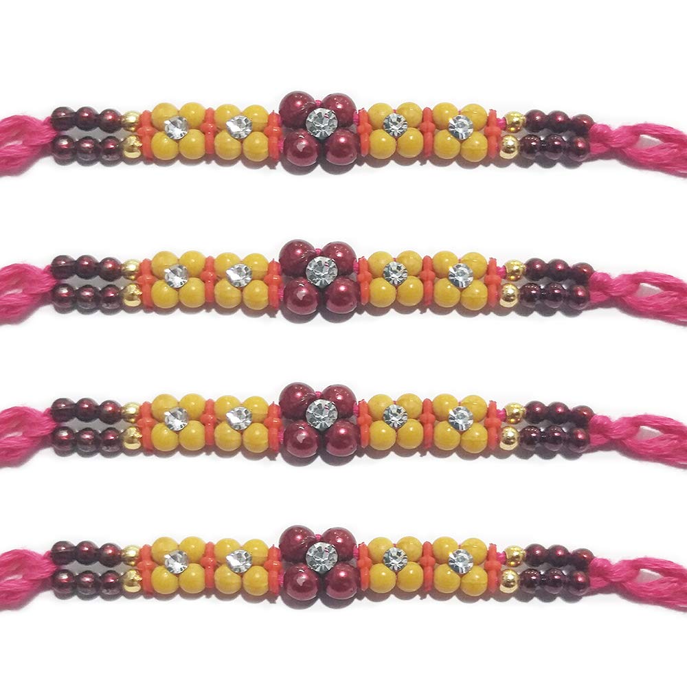 WhopperIndia Set of 4 Two Diamond Rakhi Traditional Rakshabandhan Rakhee Bracelet Color and Design May Vary Multi Design Assorted Colors