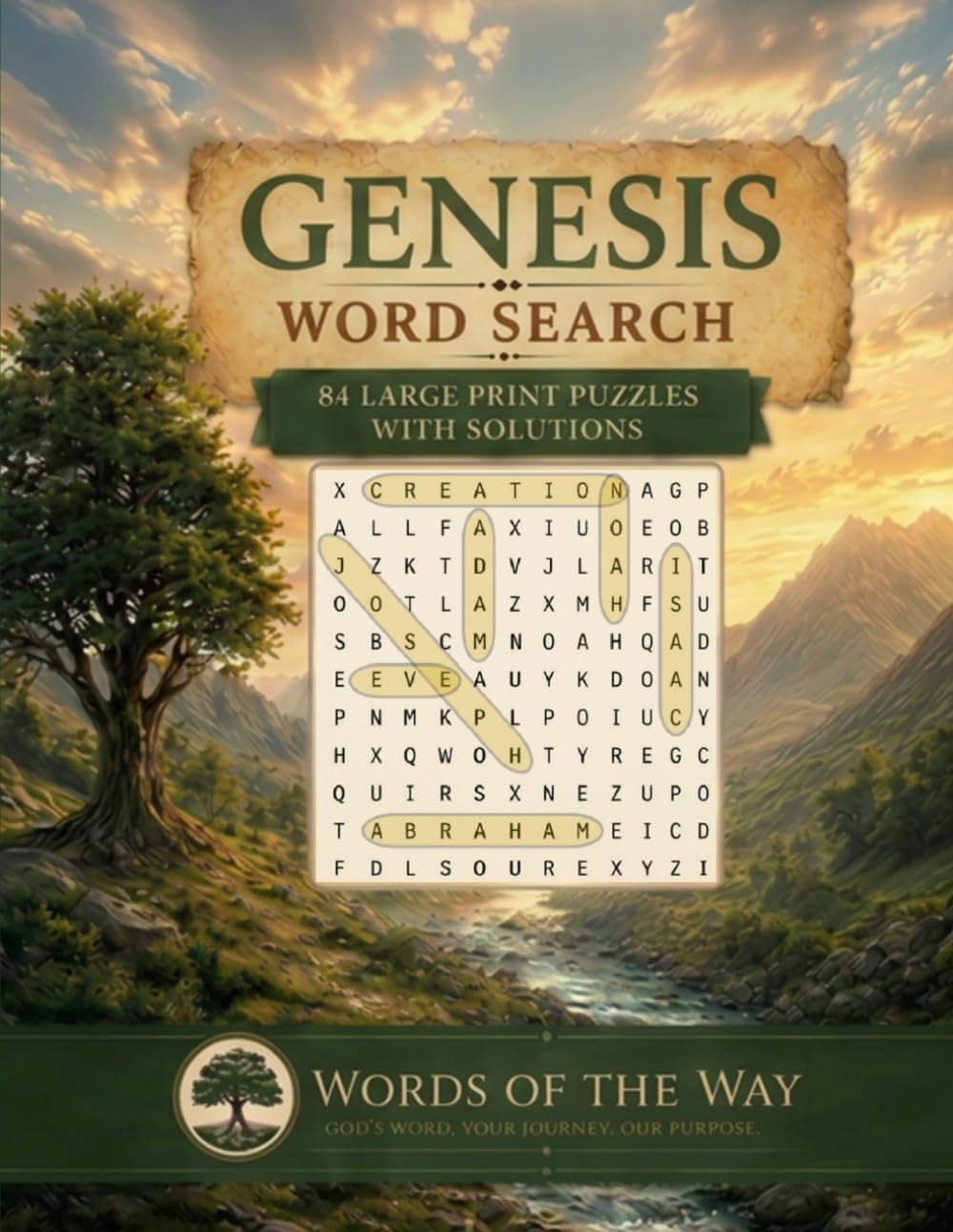 Genesis Word Search: 84 Large Print Puzzles with Solutions (Words of the Way Bible Word Search Series)
