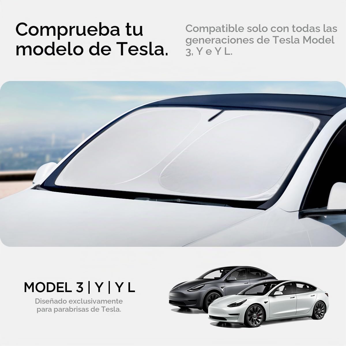 Spigen Tesla Y (~2026 Juniper) y Model 3 (~2026 Highland) CryoShade Parasol para Parabrisas Delantero, Protección de Doble Capa contra los Rayos UV y el Calor, diseñado para Accesorios Tesla