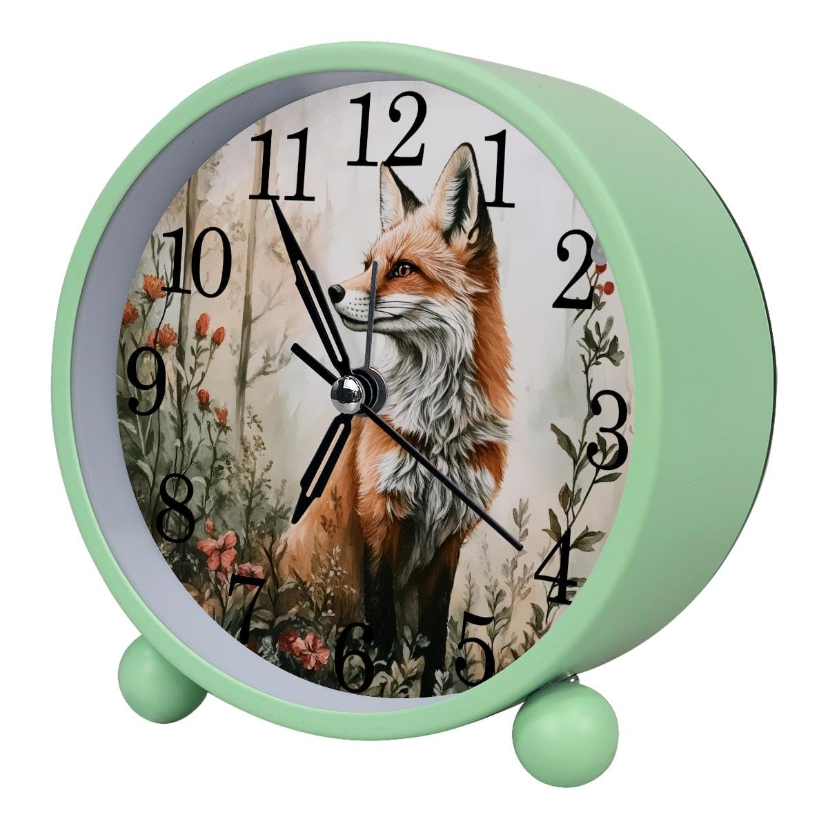 Luoweisi Alarm Clock Fox Floral, Silent Non-Ticking with Night Light
