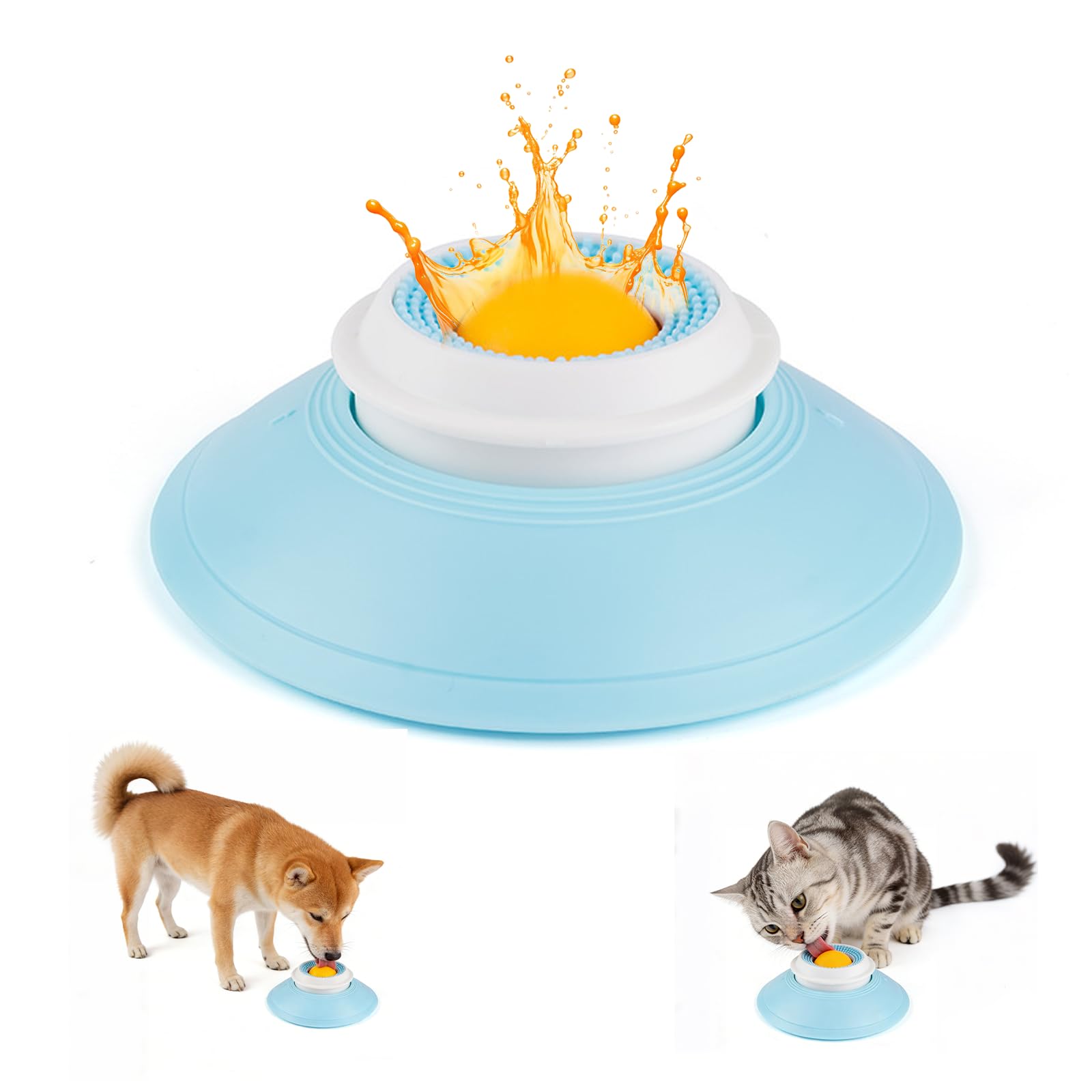 Dog Lick Sphere Slow Feeder - Non-Slip Liquid Lick Bowl, Interactive Treat Dispenser with Suction Cup Base, Enrichment Toy for Dogs & Cats (Blue)