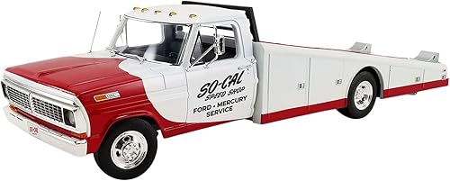 1970 F-350 Camión Rampa Rojo y Blanco So-Cal Speed Shop Edición limitada a 976 piezas en todo el mundo 1/18 Modelo de coche fundido a troquel por